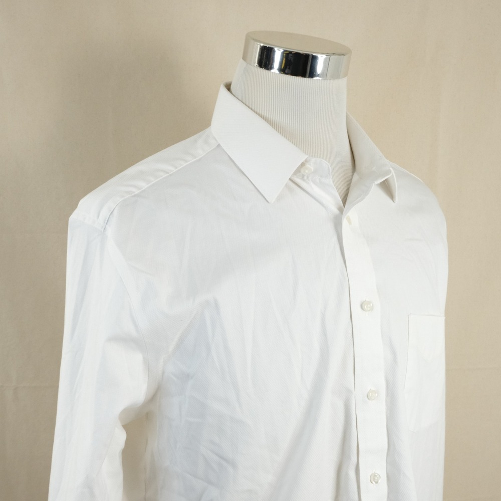 Stafford 17 17.5 32/33 Sweat Repel Dress Shirt All White  Stretch Cotton Blend